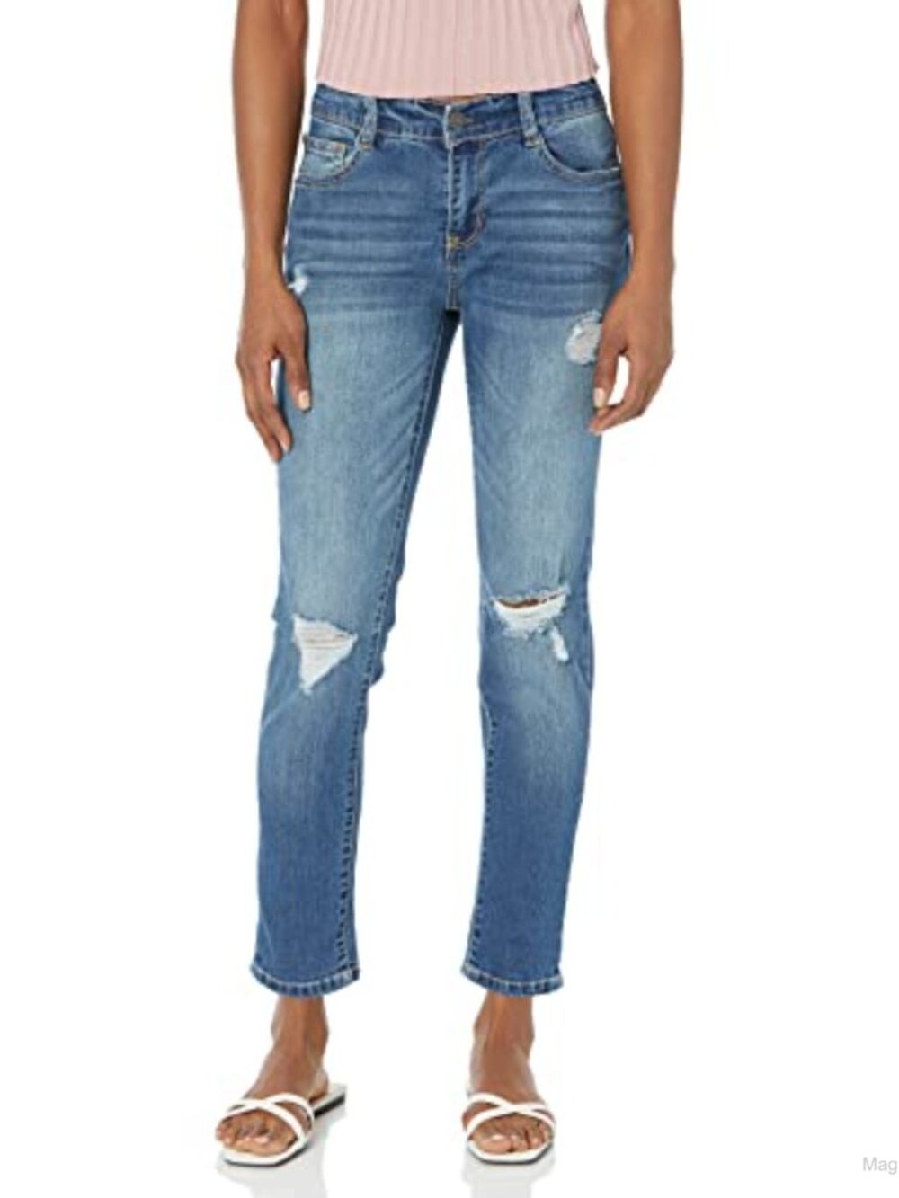 Mid Rise Ankle Straight Leg Stretch Denim Jeans Tomboy Fit